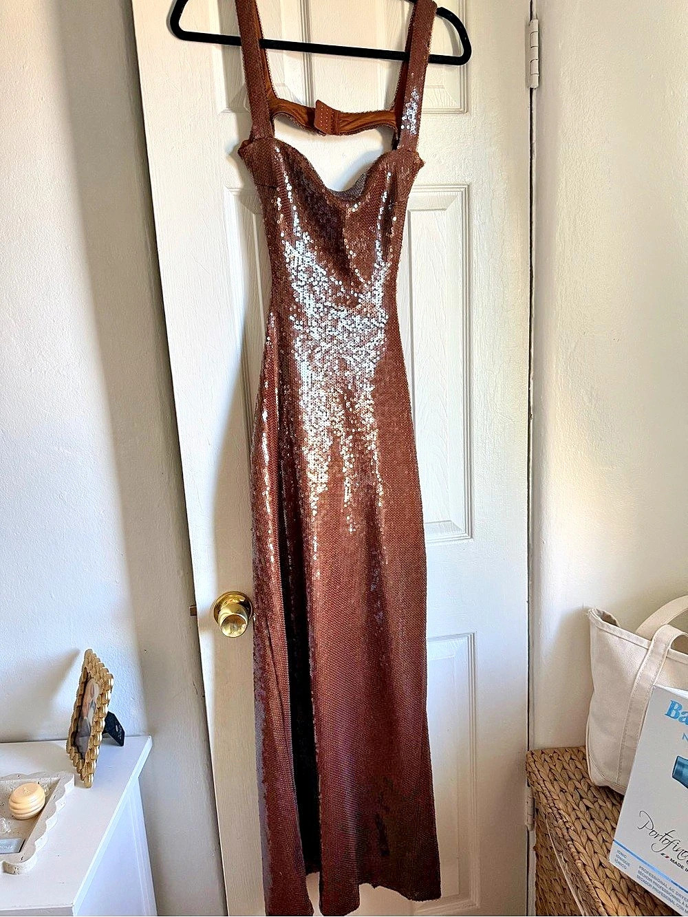 MESHKI Briana Sequin Maxi Dress Brown Size Small